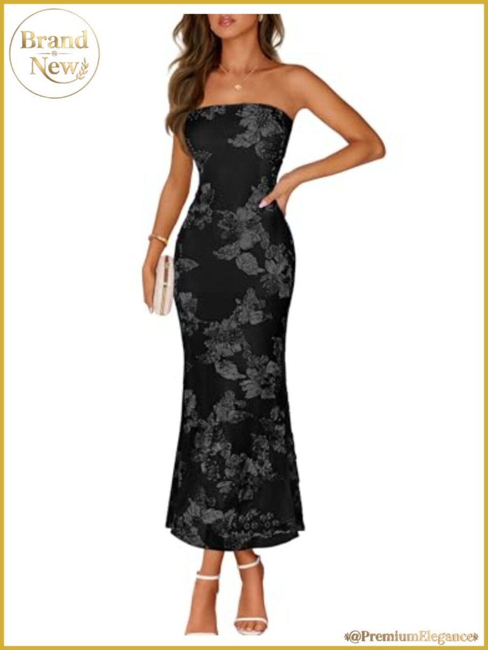 Women's 3D Floral Bodycon Maxi Dress, Off Shoulder Long Cocktail Dress
